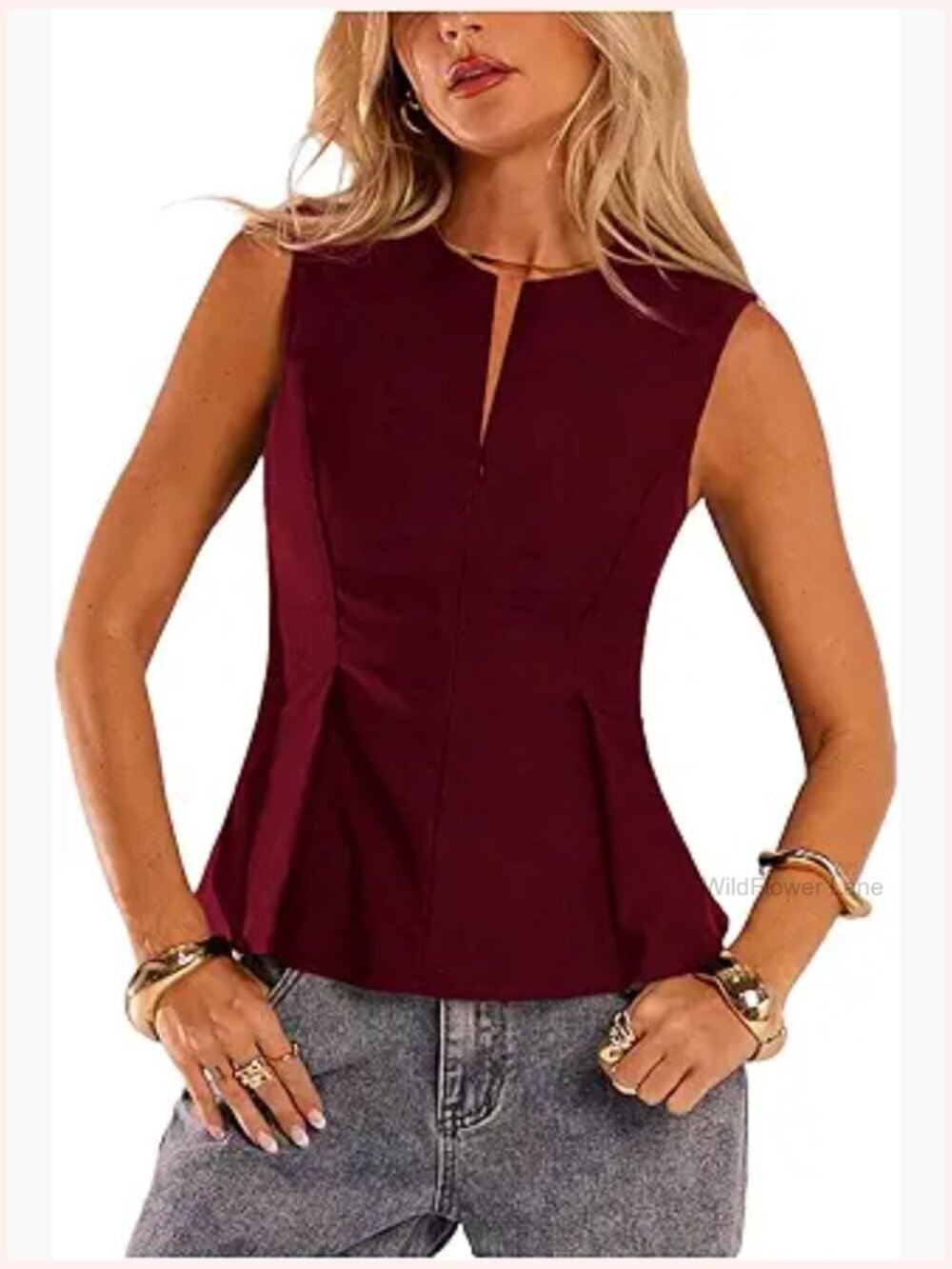 Ruffle Hem Tank Top Sleeveless Blouse Work Tunic Dressy Shell